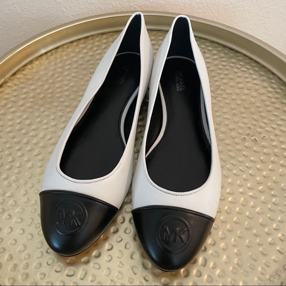 NWOT! Michael Kors black and white leather flats! NEVER WORN!